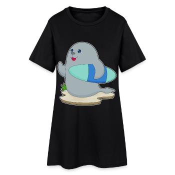 Surf de phoques Surf Surf Surf Été - Robe T-shirt Femme - noir - Devant
