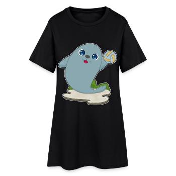 Seehund Volleyballspieler Volleyball - Frauen T-Shirt-Kleid - Schwarz - Vorne