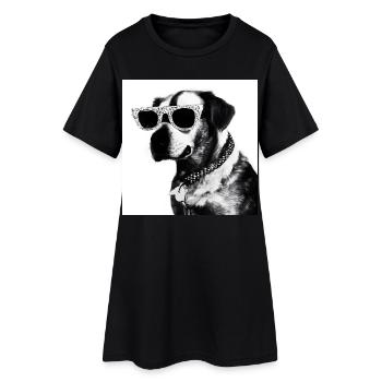 Schwarzweiß Hund mit Sonnenbrille - Frauen T-Shirt-Kleid - Schwarz - Vorne