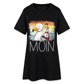 Moin Spruch Möwe Meer Leuchtturm Sonnenuntergang - Frauen T-Shirt-Kleid - Schwarz - Vorne