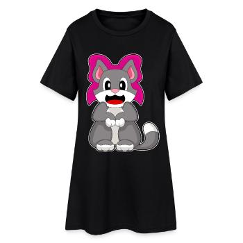 Cat Hair Bow - Women’s T-Shirt Dress - black - Front