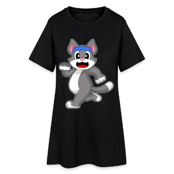 Katze Jogger Joggen Sport - Frauen T-Shirt-Kleid - Schwarz - Vorne