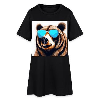 Bär mit Sonnenbrille Pop-Art - Frauen T-Shirt-Kleid - Schwarz - Vorne