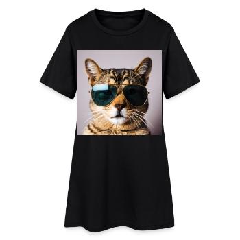 Chat avec des lunettes de soleil - Robe T-shirt Femme - noir - Devant