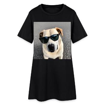 Hund mit Sonnenbrille - Frauen T-Shirt-Kleid - Schwarz - Vorne