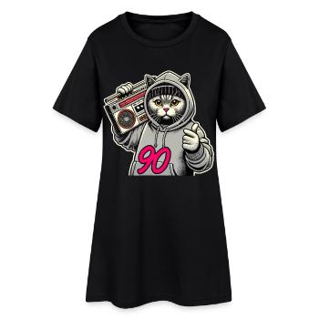 90 Ghettoblaster Britisch Kurzhaar Katze Geschenk - Frauen T-Shirt-Kleid - Schwarz - Vorne