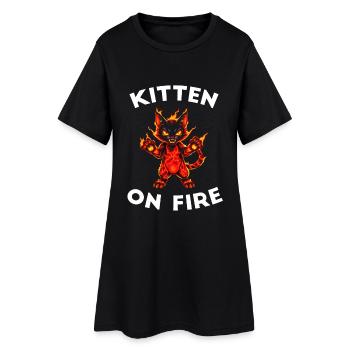 Chat de Feu et de Lave - Chaton en feu - Robe T-shirt Femme - noir - Devant