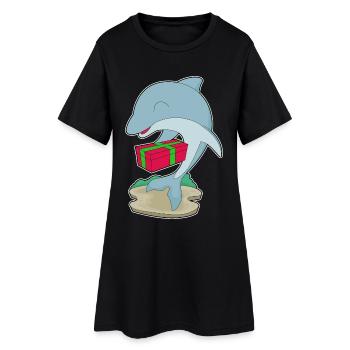Dolphin Christmas Package - Women’s T-Shirt Dress - black - Front