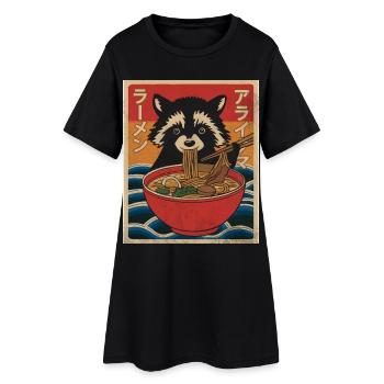 Kawaii Raton laveur Ramen Drôle Japonais Anime - Robe T-shirt Femme - noir - Devant