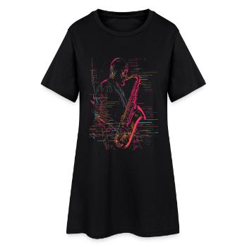 Saxophone Player Line Art - Women’s T-Shirt Dress - black - Front