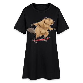 Biber Skater Skateboard - Frauen T-Shirt-Kleid - Schwarz - Vorne