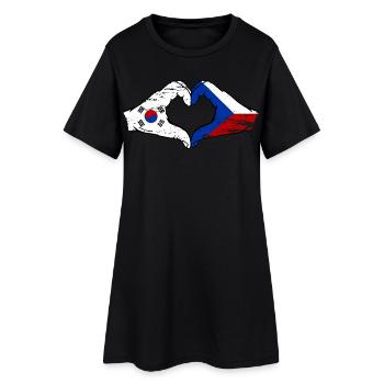Südkorea Tschechien Flagge Hände Herzform used - Frauen T-Shirt-Kleid - Schwarz - Vorne