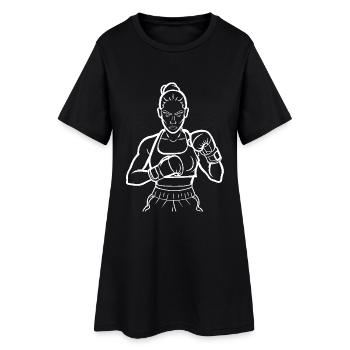 Dessin au trait de boxeuse féminine - Robe T-shirt Femme - noir - Devant