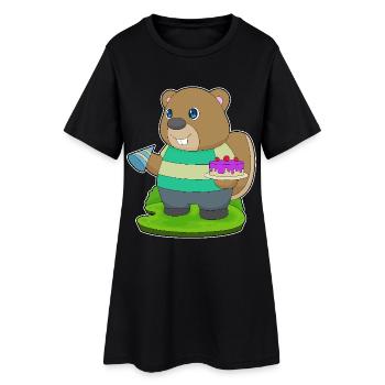 Biber Geburtstag Kuchen - Frauen T-Shirt-Kleid - Schwarz - Vorne