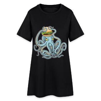 Krake Cheeseburger - Frauen T-Shirt-Kleid - Schwarz - Vorne
