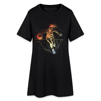 Retro Basketballerin Line Art - Frauen T-Shirt-Kleid - Schwarz - Vorne