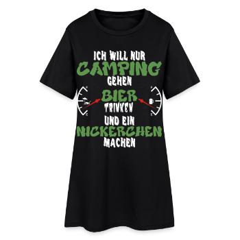 Camping, Bier und Nickerchen - Lustiges Design - Frauen T-Shirt-Kleid - Schwarz - Vorne