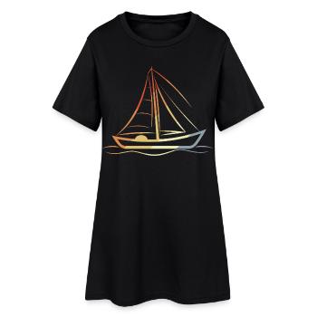 Voilier rétro dessin au trait - Robe T-shirt Femme - noir - Devant
