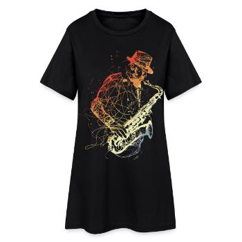 Dessin de saxophone rétro - Robe T-shirt Femme - noir - Devant