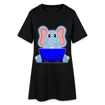 Elefant Laptop - Frauen T-Shirt-Kleid - Schwarz - Vorne
