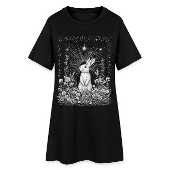 Boho Bunny Printemps Lapin Motif Bohème Cottagecore - Robe T-shirt Femme - noir - Devant