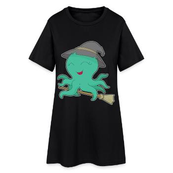 Octopus Witch Broom - Women’s T-Shirt Dress - black - Front