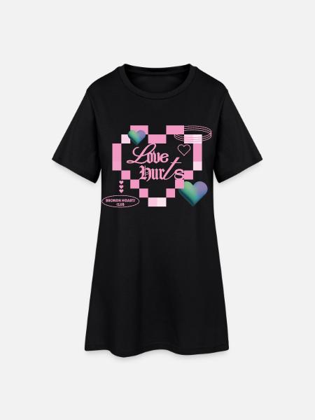 Liebe tut weh - Frauen T-Shirt-Kleid - Schwarz