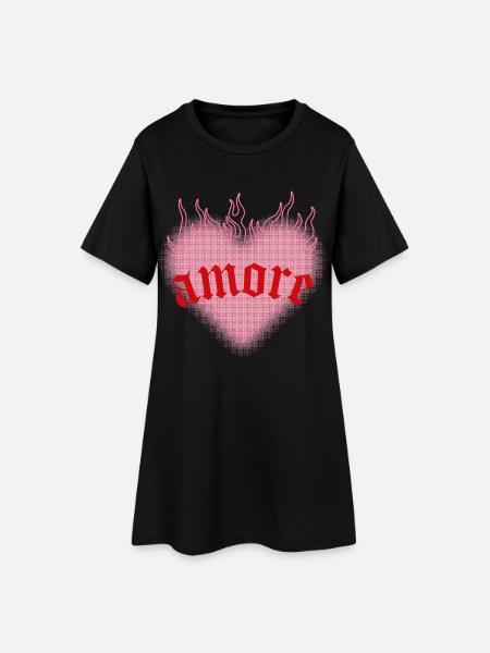 Brennende Liebe - Frauen T-Shirt-Kleid - Schwarz