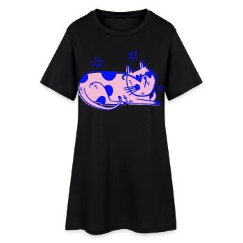 Stylische Katze – Relaxed Retro Vibes - Frauen T-Shirt-Kleid - Schwarz - Vorne