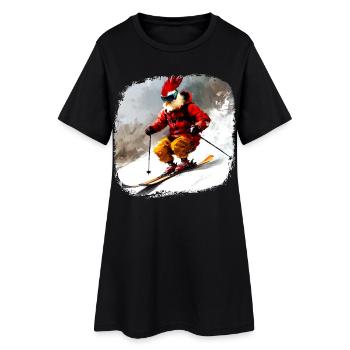 Poulets Ski / Poulet Skieur - Robe T-shirt Femme - noir - Devant