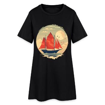 Segelschiff Porträt - Frauen T-Shirt-Kleid - Schwarz - Vorne