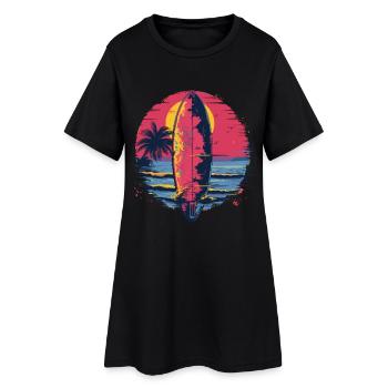 Planche de surf Synthwave - Robe T-shirt Femme - noir - Devant
