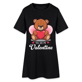 Cute Teddy Bear with Heart – Valentine's Day - Women’s T-Shirt Dress - black - Front