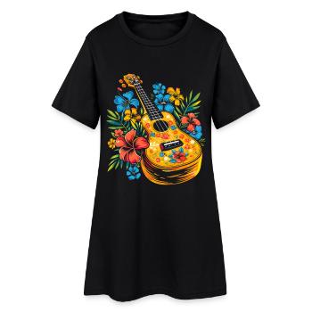 Ukulélé Style Dessin Animé - Robe T-shirt Femme - noir - Devant