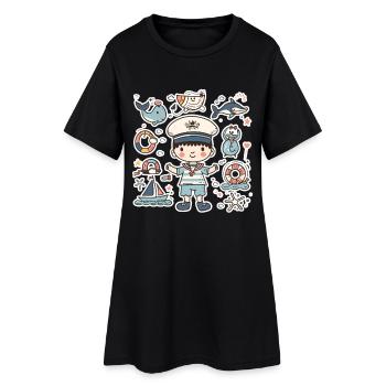 Kleiner Seemann Cartoon Look - Frauen T-Shirt-Kleid - Schwarz - Vorne