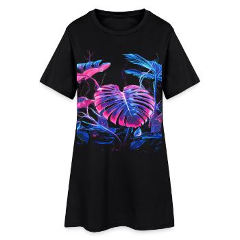 Plante Monstera au néon - Robe T-shirt Femme - noir - Devant