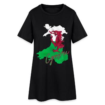 Flagge von Wales, walisischer Stolz - Frauen T-Shirt-Kleid - Schwarz - Vorne