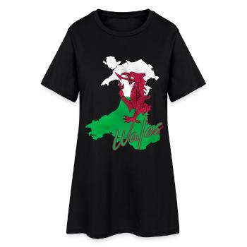 Flagge von Wales, walisischer Stolz - Frauen T-Shirt-Kleid - Schwarz - Vorne