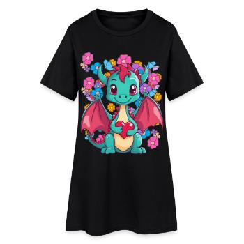 Dragon Printemps Coeur Dragon Nature Enfant Bébé Enfants - Robe T-shirt Femme - noir - Devant
