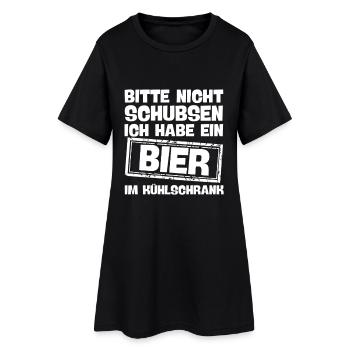 nicht schubsen habe bier im kühlschrank lustig - Frauen T-Shirt-Kleid - Schwarz - Vorne