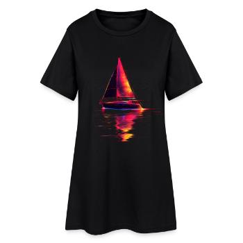 Sailing ship Retrowave - Women’s T-Shirt Dress - black - Front