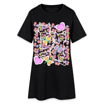 Été Floral Coeur Rétro Chats Chat Enfants des années 80 - Robe T-shirt Femme - noir - Devant