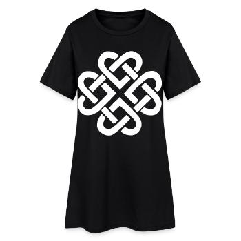 Blume und weiße Herzen - Frauen T-Shirt-Kleid - Schwarz - Vorne