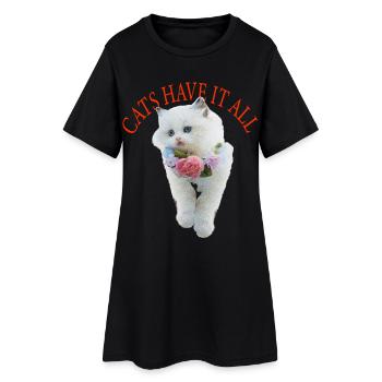 Sassy Katze - Frauen T-Shirt-Kleid - Schwarz - Vorne