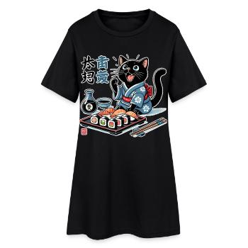 Sushi Chat Noir Kimono Maki Nigiri Cadeau - Robe T-shirt Femme - noir - Devant