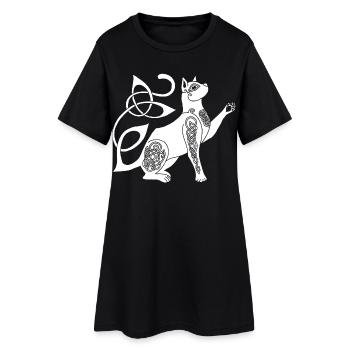 Chat blanc celte - Robe T-shirt Femme - noir - Devant