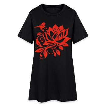 Le lotus rouge et l'oiseau - Robe T-shirt Femme - noir - Devant