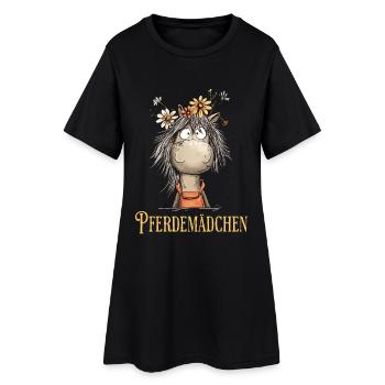 Pferdemädchen Pferd Mit Blumen Cartoon Humor - Frauen T-Shirt-Kleid - Schwarz - Vorne