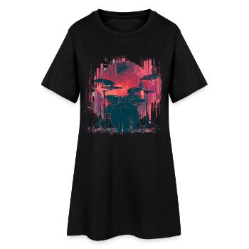 Vintage Schlagzeug Look - Frauen T-Shirt-Kleid - Schwarz - Vorne