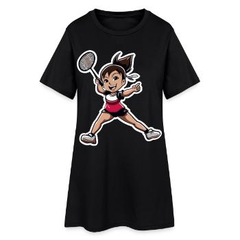 Badminton Player Cartoon - Women’s T-Shirt Dress - black - Front